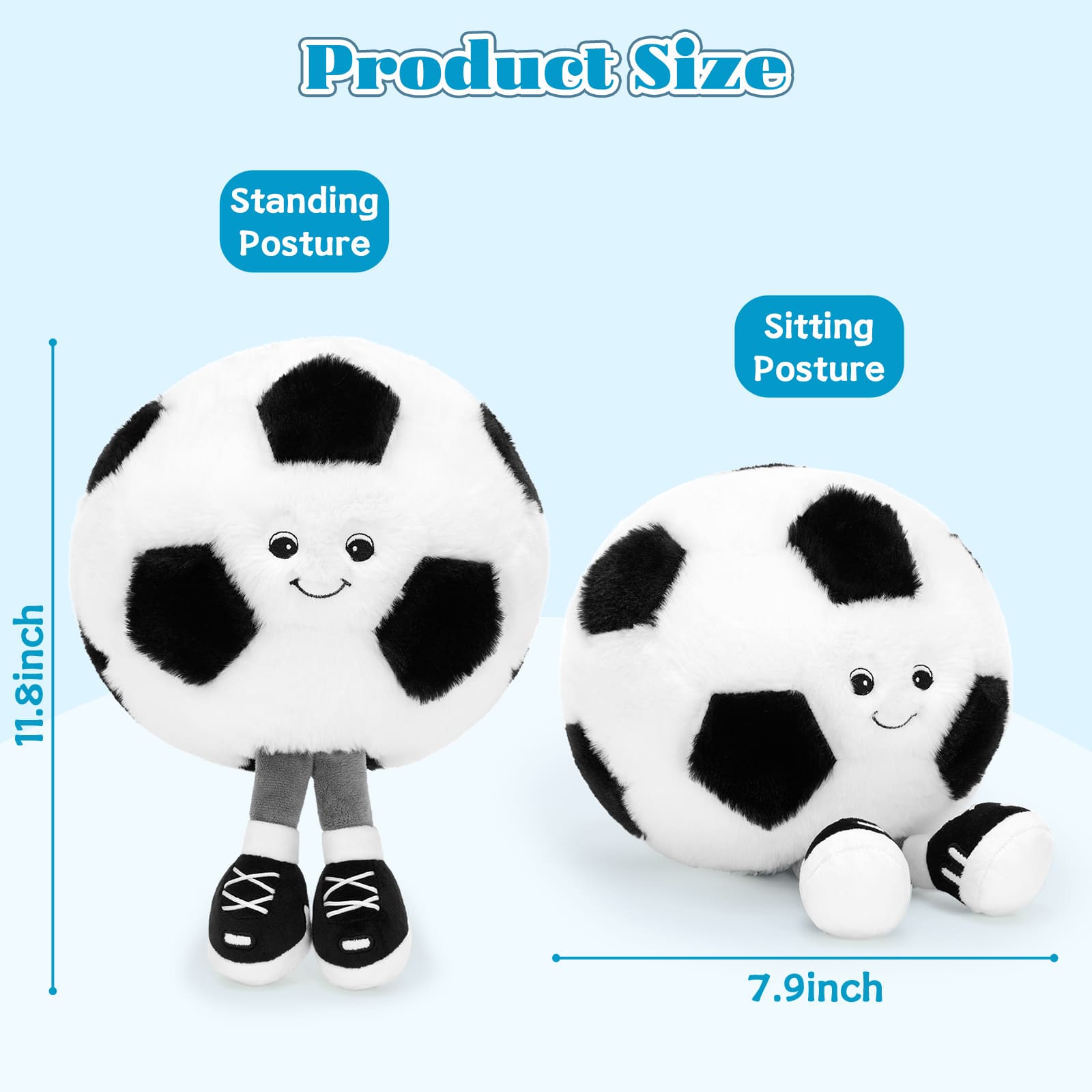 Soccer Ball Plush Toy with Legs Sports Football Stuffies, 11.8 Inches