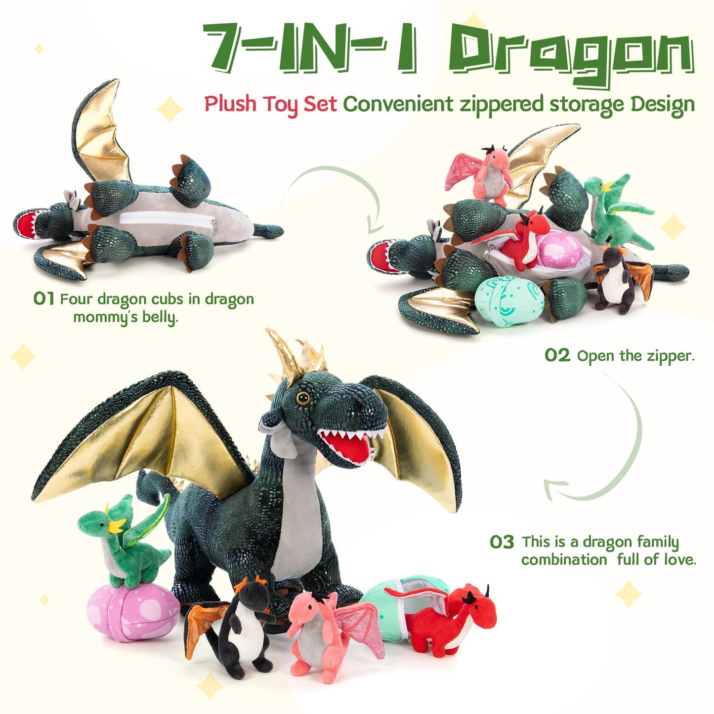 Fantasy Dragon Stuffed Animals with Babies Inside the Belly - Cool Birthday/Christmas Gift for Boys and Girls