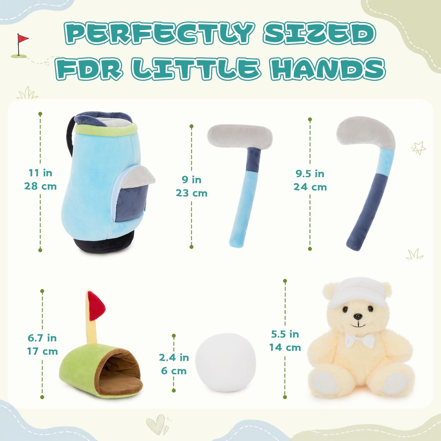 Soft Golf Toy Set with Golf Bag, Clubs, Ball, Hole & Teddy Bear Golfer