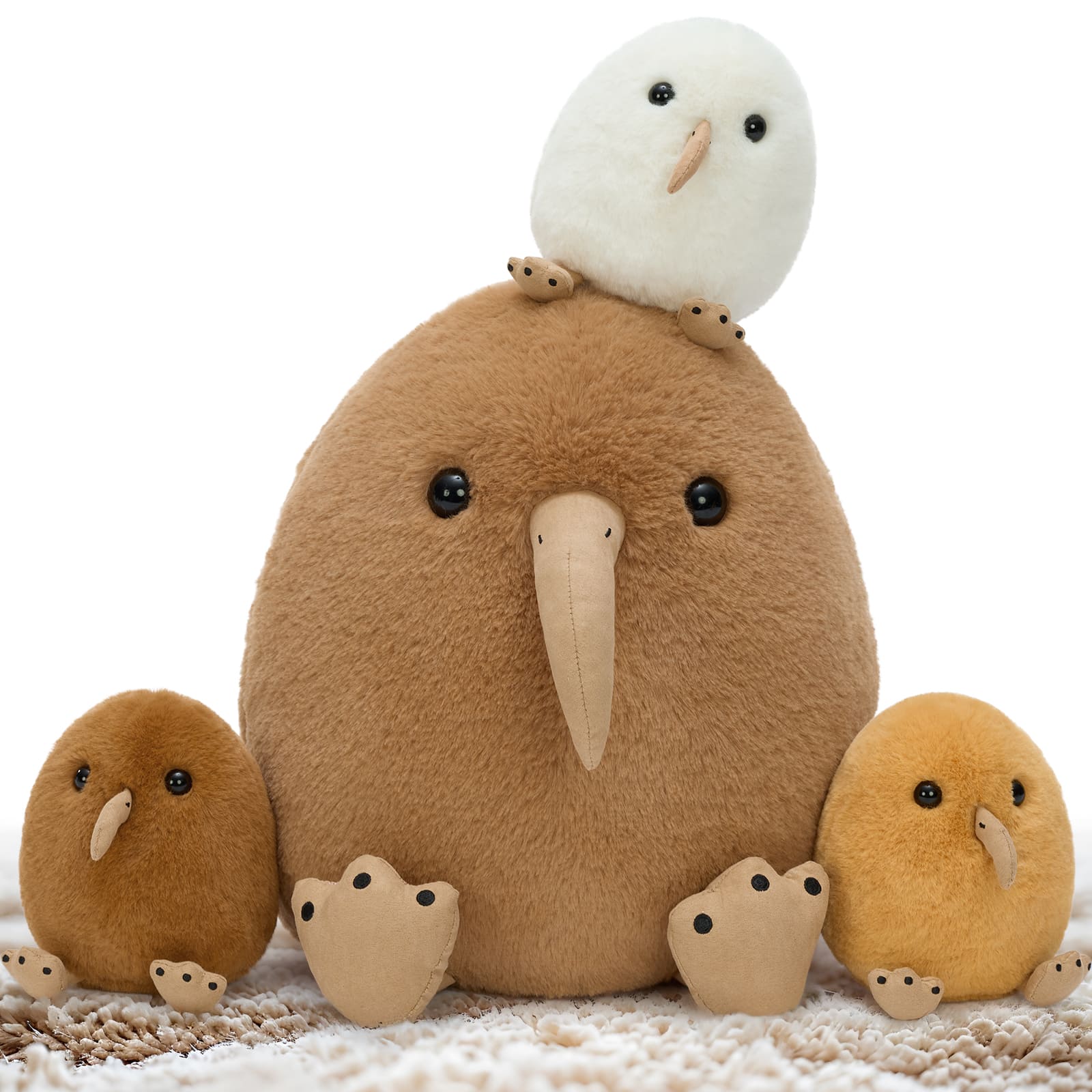 Stuffed Kiwi Bird with Three Kiwi Babies, Brown, 12 Inches