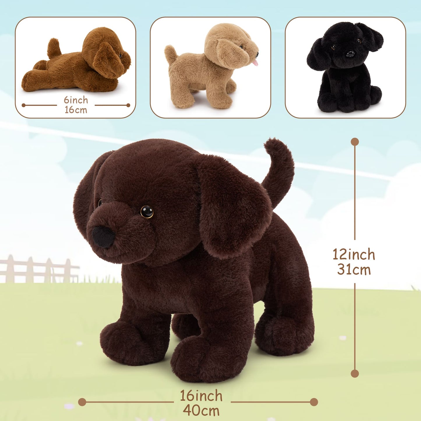 MorisMos 4 Pcs Lab Plush Toy, 15.7" Chocolate Mom Labrador Stuffed Animal with 3 Cute Stuffed Baby Dogs in Mother's Belly, Soft Lab Puppy Plushies for Kids Dog Lovers, Christmas Birthday Gift