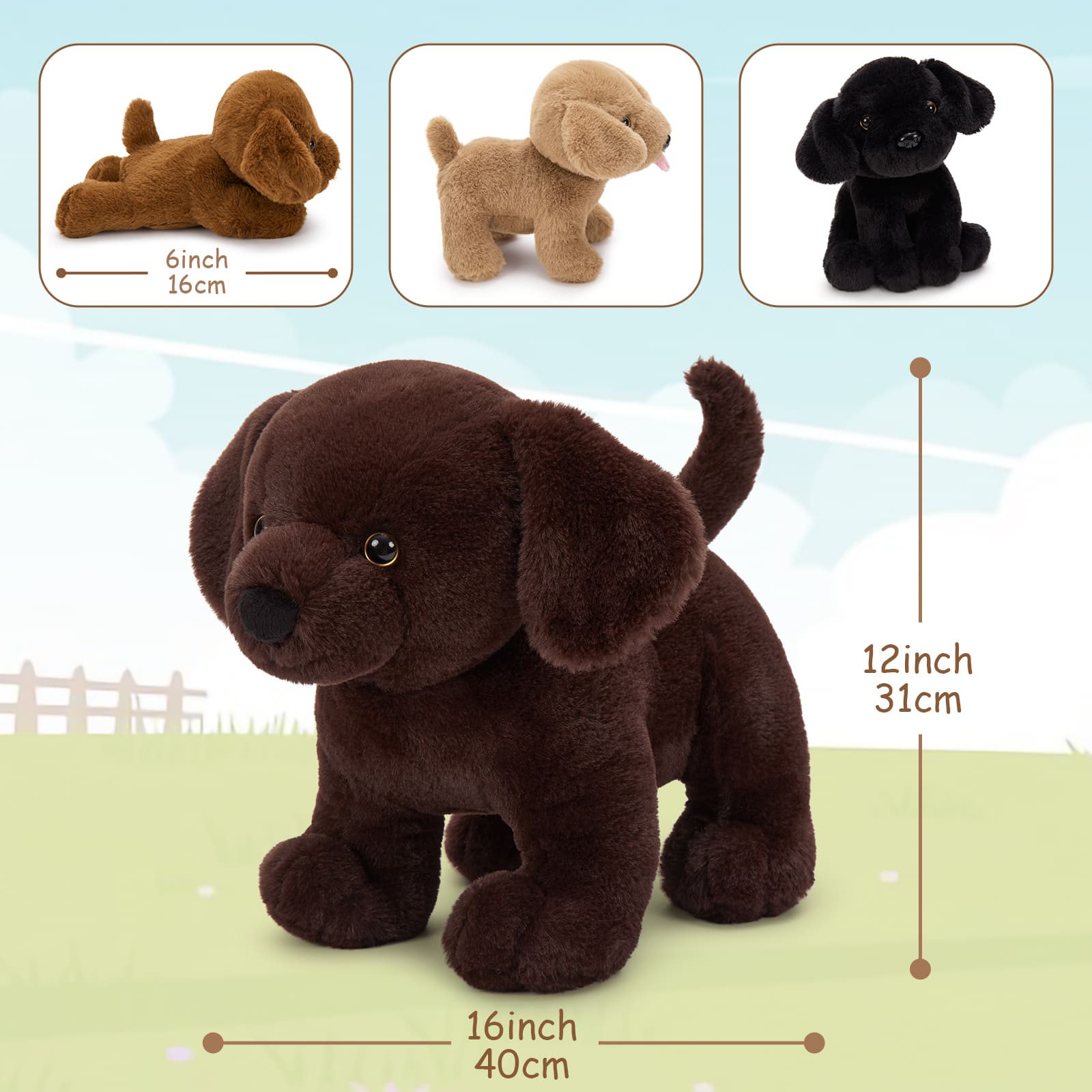 Labrador Plush Toys Dog Stuffed Animals, Chocolate, 15.7 Inches