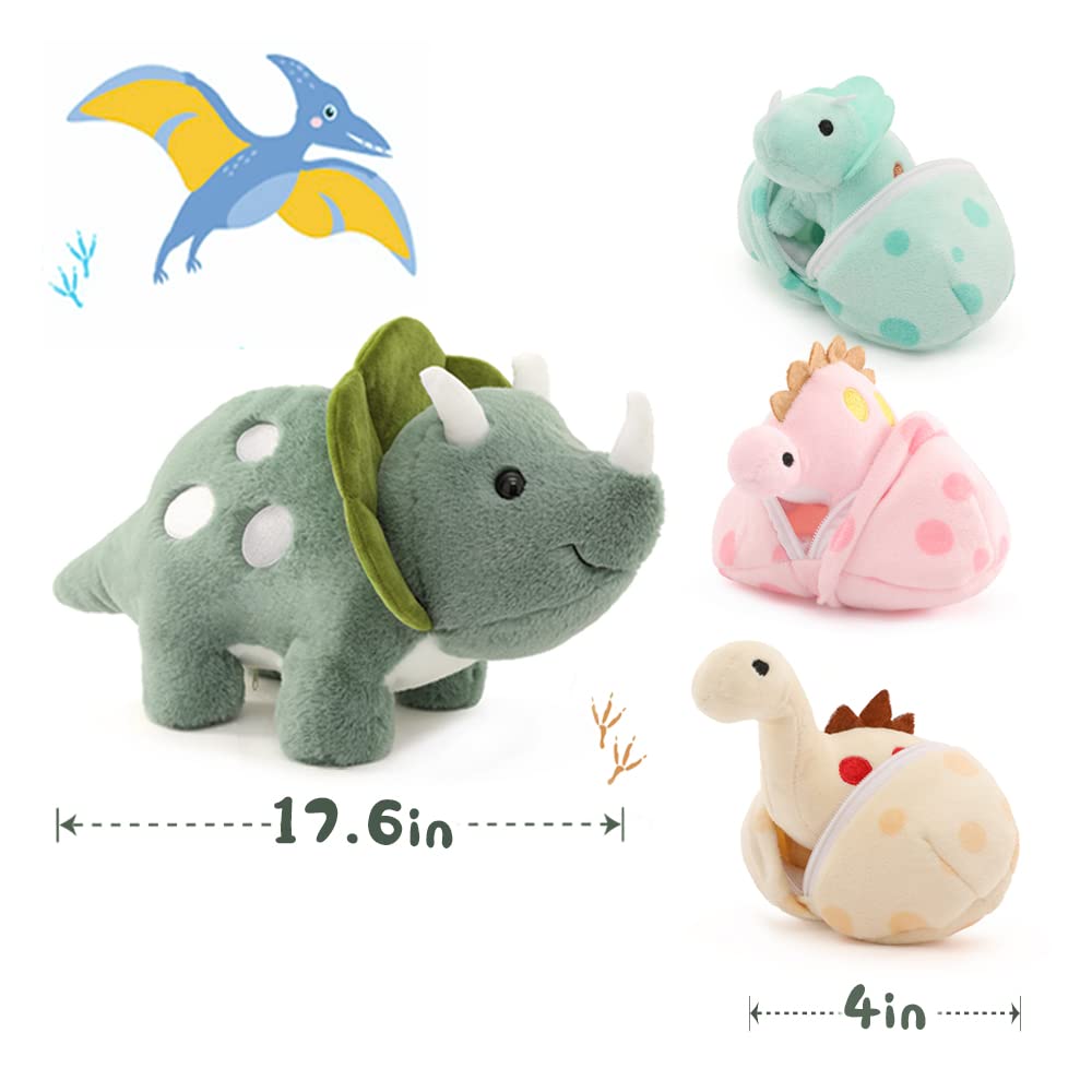 Triceratops Plush Toys - 7 Pcs Dinosaur Stuffed Animals - Cute Dino Plush Dolls - Stuffed Animal Dinosaur Babies with Their Mom - Triceratops Soft Toys - Gifts for Kids Teens Adults