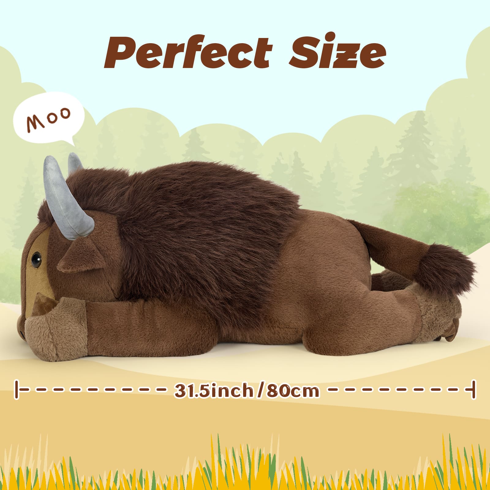 Soft Bison Plush Toy Buffalo Stuffed Animal, Brown, 31.5 Inches