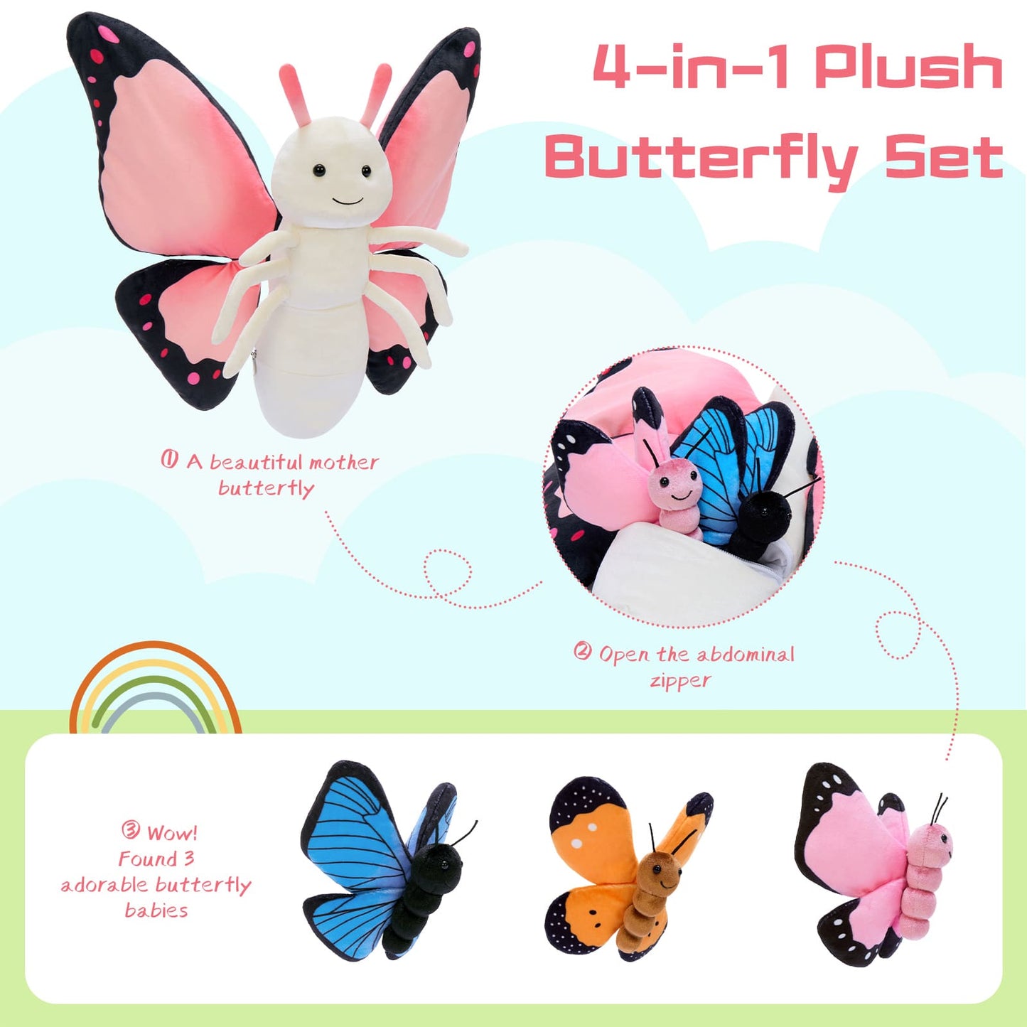 kawaii butterfly plush toy pastel color soft plush stuffed animal aesthetic cute bedroom decor collectible toy