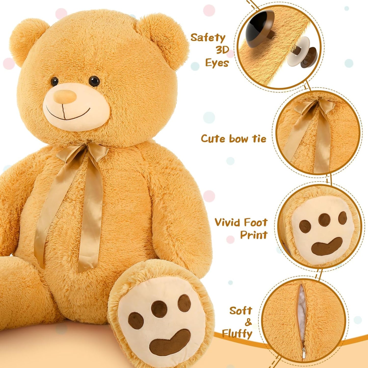 Giant Brown Teddy Bear Plush Toys - 5 Feet Teddy Bear Stuffed Animals -  150 CM Teddy Bear Plushies - Valentine's Day Gift for Girlfriend/Boyfriend - Romantic Confession/Propose Marriage Gift Ideas - Anniversary Gift for Wife/Husband - Teddy Bear Theme Baby Shower - MorisMos Stuffed Animals