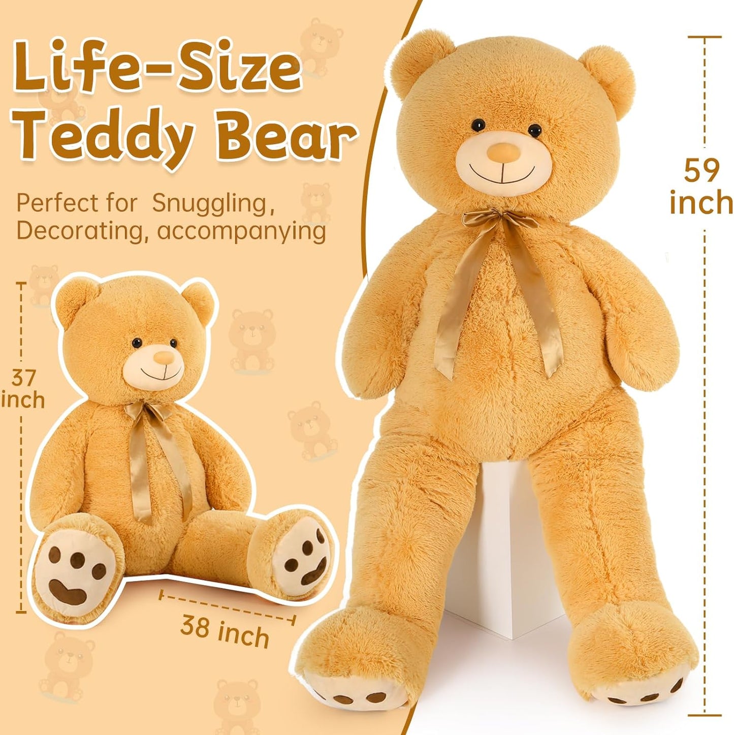 Giant Brown Teddy Bear Plush Toys - 5 Feet Teddy Bear Stuffed Animals -  150 CM Teddy Bear Plushies - Valentine's Day Gift for Girlfriend/Boyfriend - Romantic Confession/Propose Marriage Gift Ideas - Anniversary Gift for Wife/Husband - Teddy Bear Theme Baby Shower - MorisMos Stuffed Animals