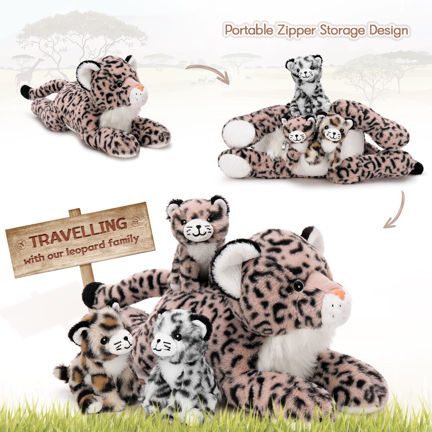 Jungle Leopard Stuffed Animals - Cheetah Plush Toys - 4 Pcs Leopard Stuffed Animals - Realistic Cheetah Plush Dolls - Jungle/Safari/Forest Cute Cartoon Plush Pillows for Kids - Christmas/Birthday Gift for Kids
