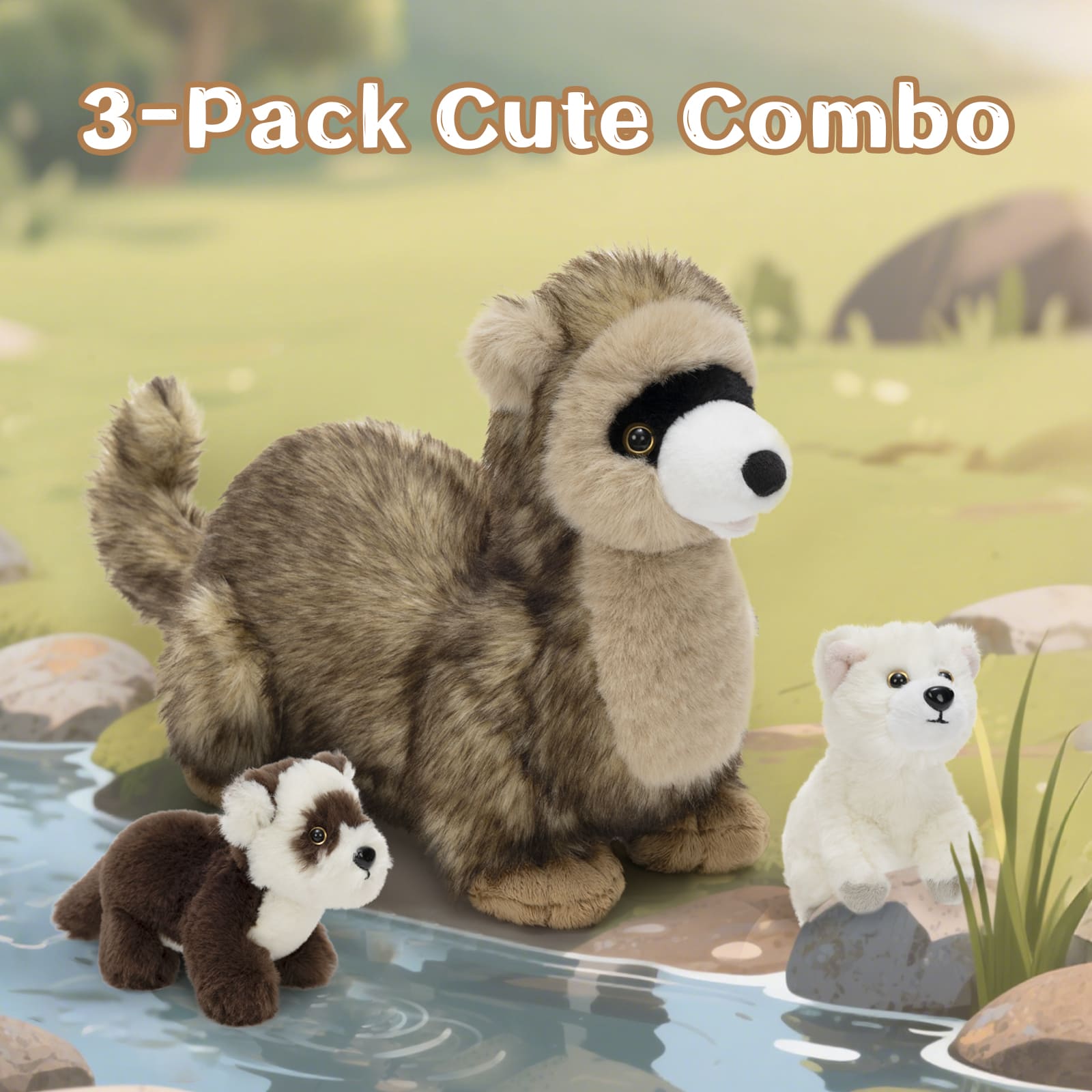 Ferret Stuffed Animals with Babies, Brown, 17.7 Inches