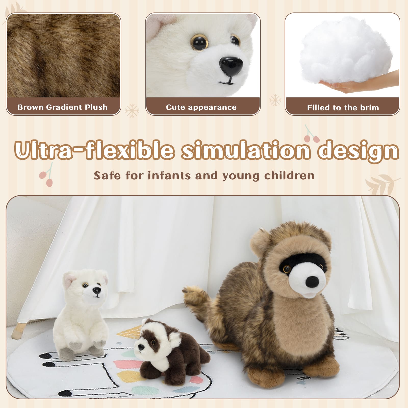 Ferret Stuffed Animals with Babies, Brown, 17.7 Inches