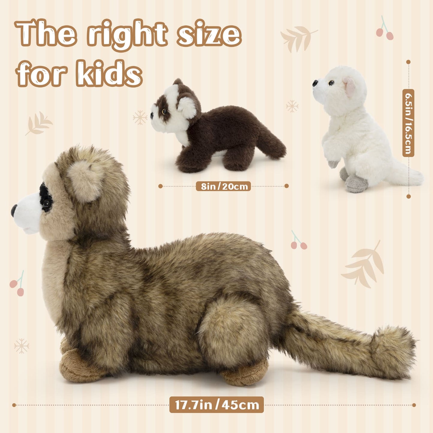 Ferret Plush Toy Set – Big Ferret with Two Baby Ferrets, Soft Stuffed Animal Family