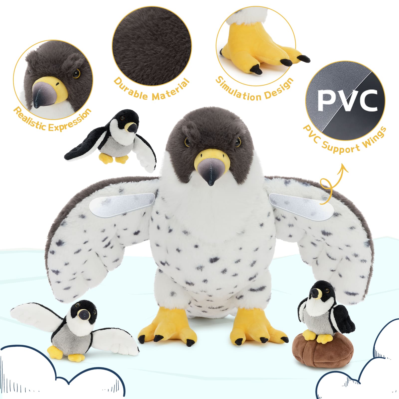 Peregrine Falcon Stuffed Animals with Babies Inside, 21 Inches