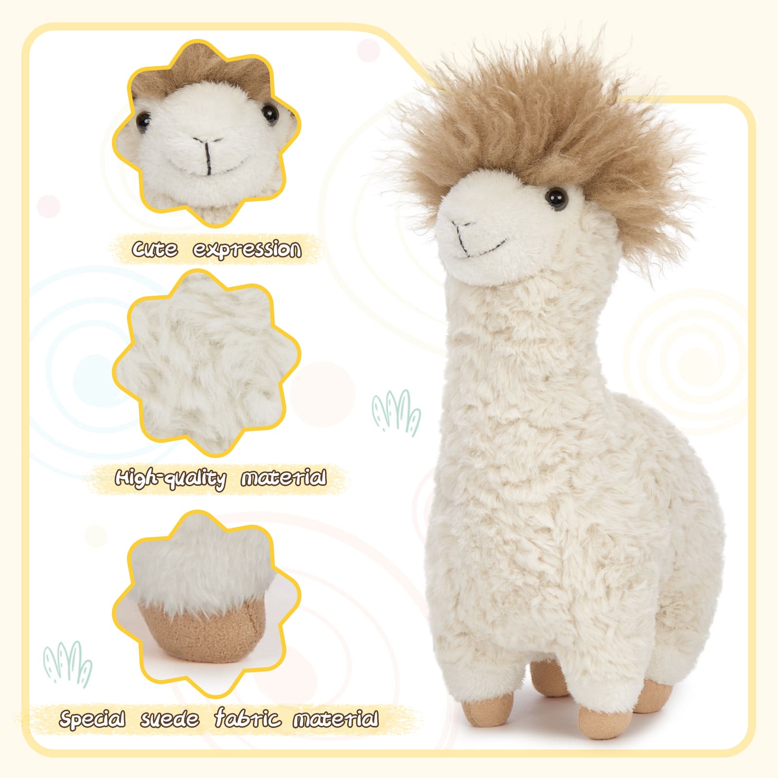 Alpaca Plush Toys Llama Stuffed Animals, Beige, 15.75 Inches