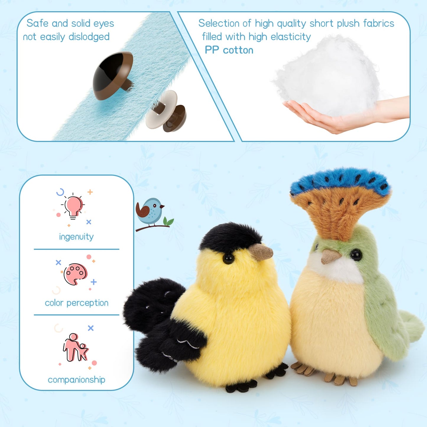 Bird Stuffed Animals Assortment - Bluebird, Cardinal, American Goldfinch, Arctic Tern, Vanellus Miles, Poyal Flycatcher - Gift for Birders - Party Favors - Education Toys for Kids