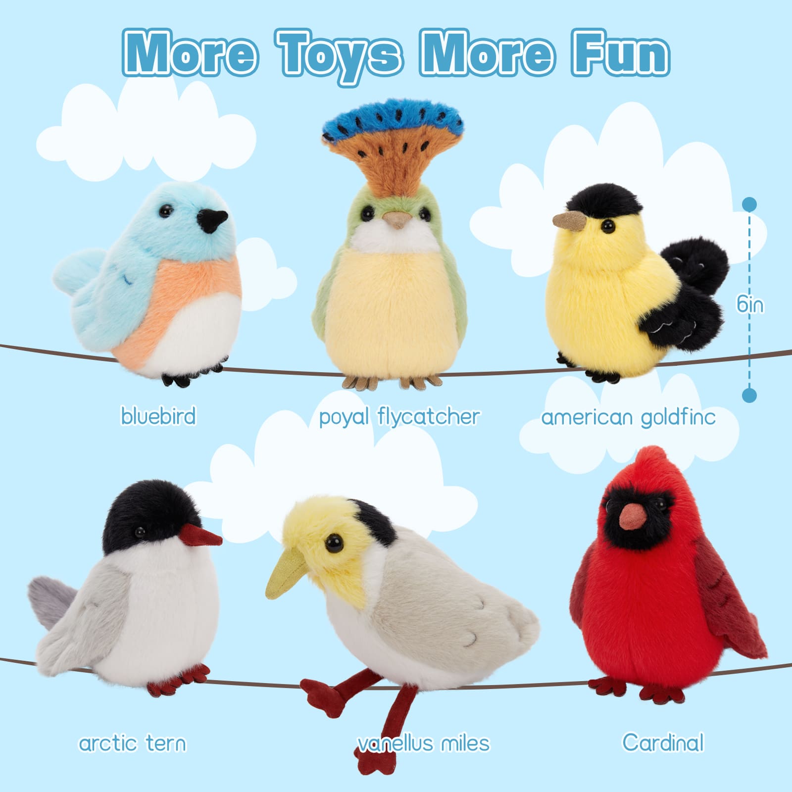 6 Pcs Realistic Bird Stuffed Animals Assortment, 6 Inches