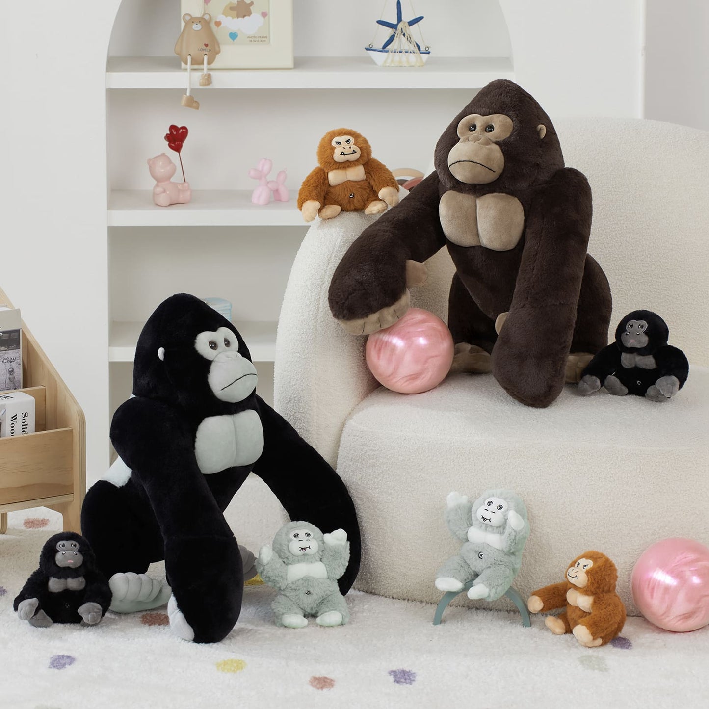Realistic Gorilla Stuffed Animals - Lifelike Chimpanzees Plush Toys -  Orangutan Stuffed Animals with Babies in the Belly - Three Gorilla Stuffed Animal Babies with Their Mom - Jungle/Safari/Forest Stuffed Animals - Zoo Souvenirs - Free Shipping