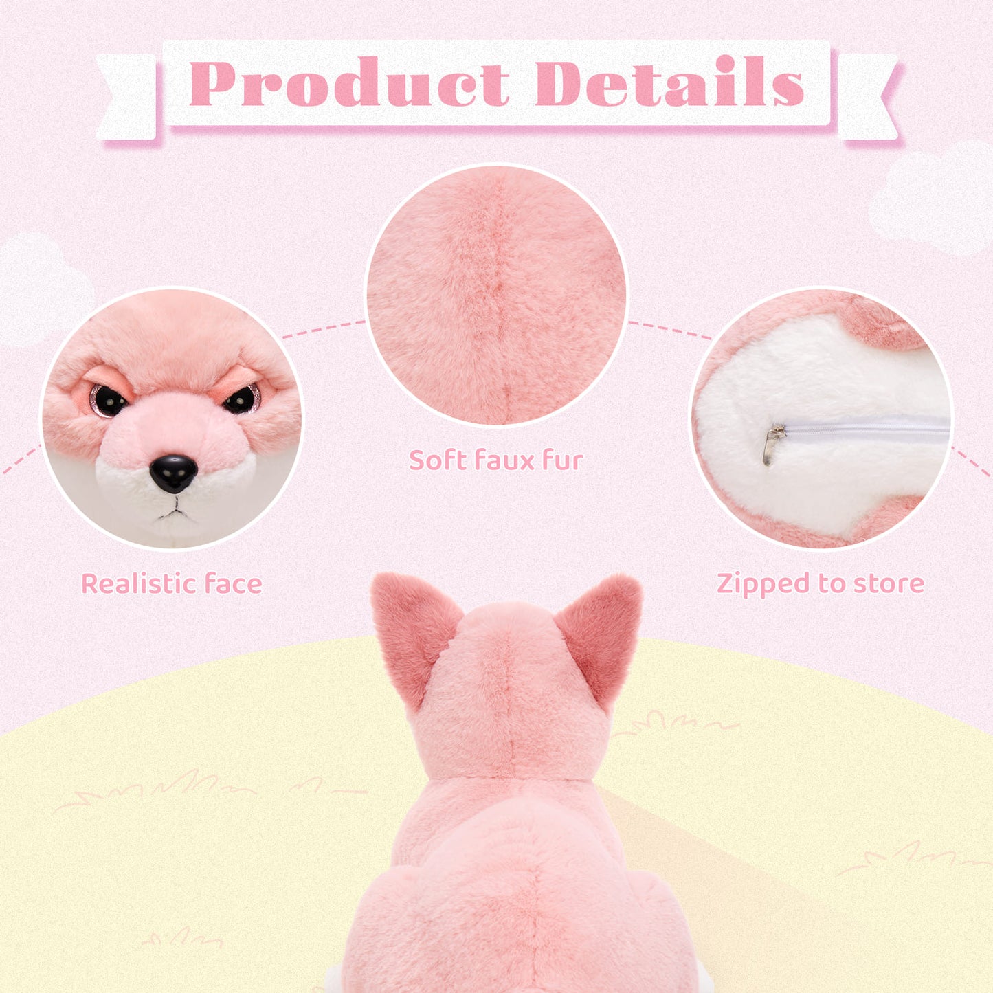 4 Pcs Jungle Pink Fox Stuffed Animals, 22 Inches - Simulation Fox Plush Toys - Fox Baby Stuffed Animals with Their Mom - Christmas/Birthday Gift for Kids Teens Adults - Stuffed Animal Collection