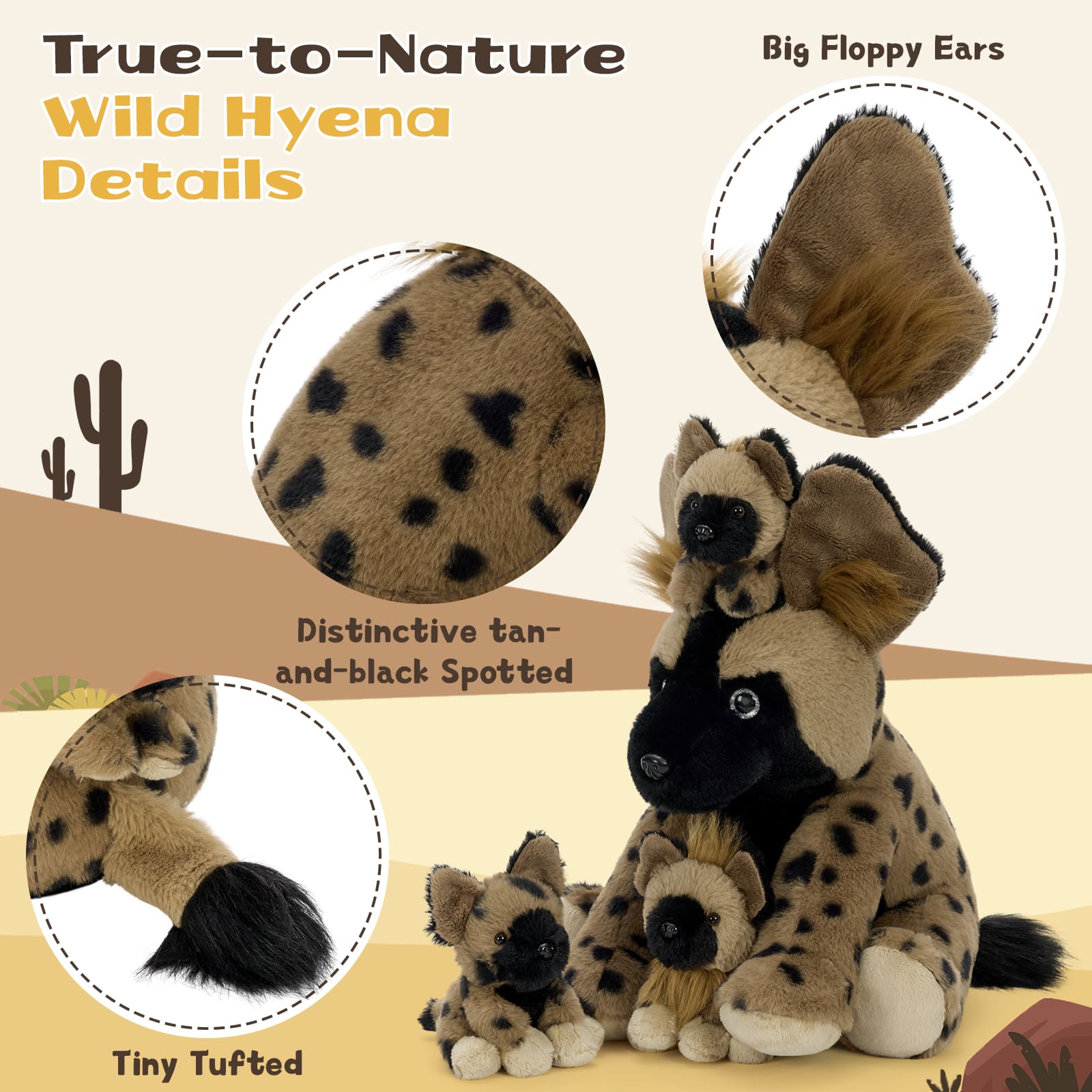 Hyena Stuffed Animals with Three Babies Inside, 18 Inches