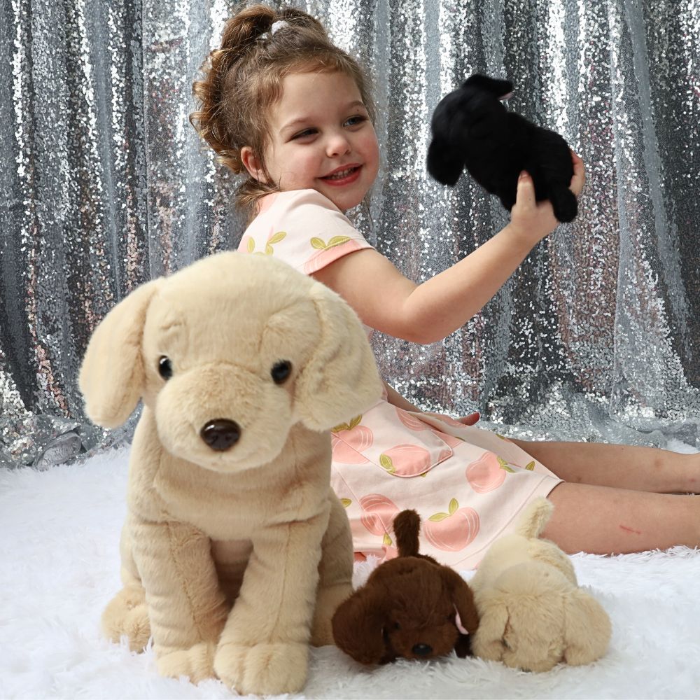 4 Pcs Labrador Dog Stuffed Animals - Labrador Puppy Plush Toys - Stuffed Animal Babies with Their Mom - Stuffed Animals with Babies in the Belly - 12 Inches Cute Dog Plush Dolls for Kids - Mini Puppy Soft Toys - Yellow Lab Stuffed Animal