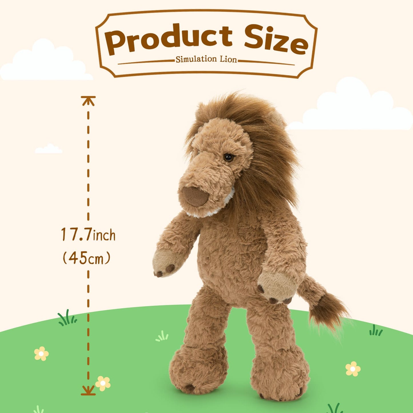 Lifelike Lion Plush Toys Jungle Stuffed Animals, 17.7 Inches