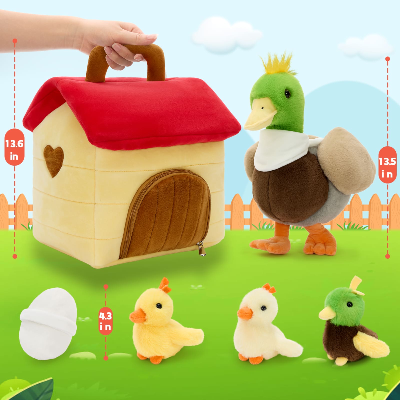 6 Pcs Mallard Stuffed Animals Duck Plush Toys, 13.5 Inches