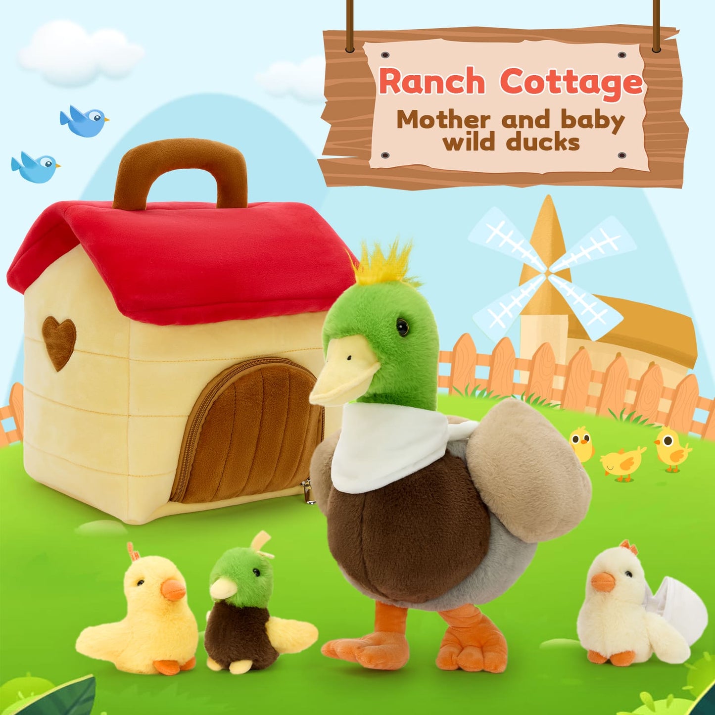 6 Pcs Mallard Stuffed Animals Duck Plush Toys, 13.5 Inches