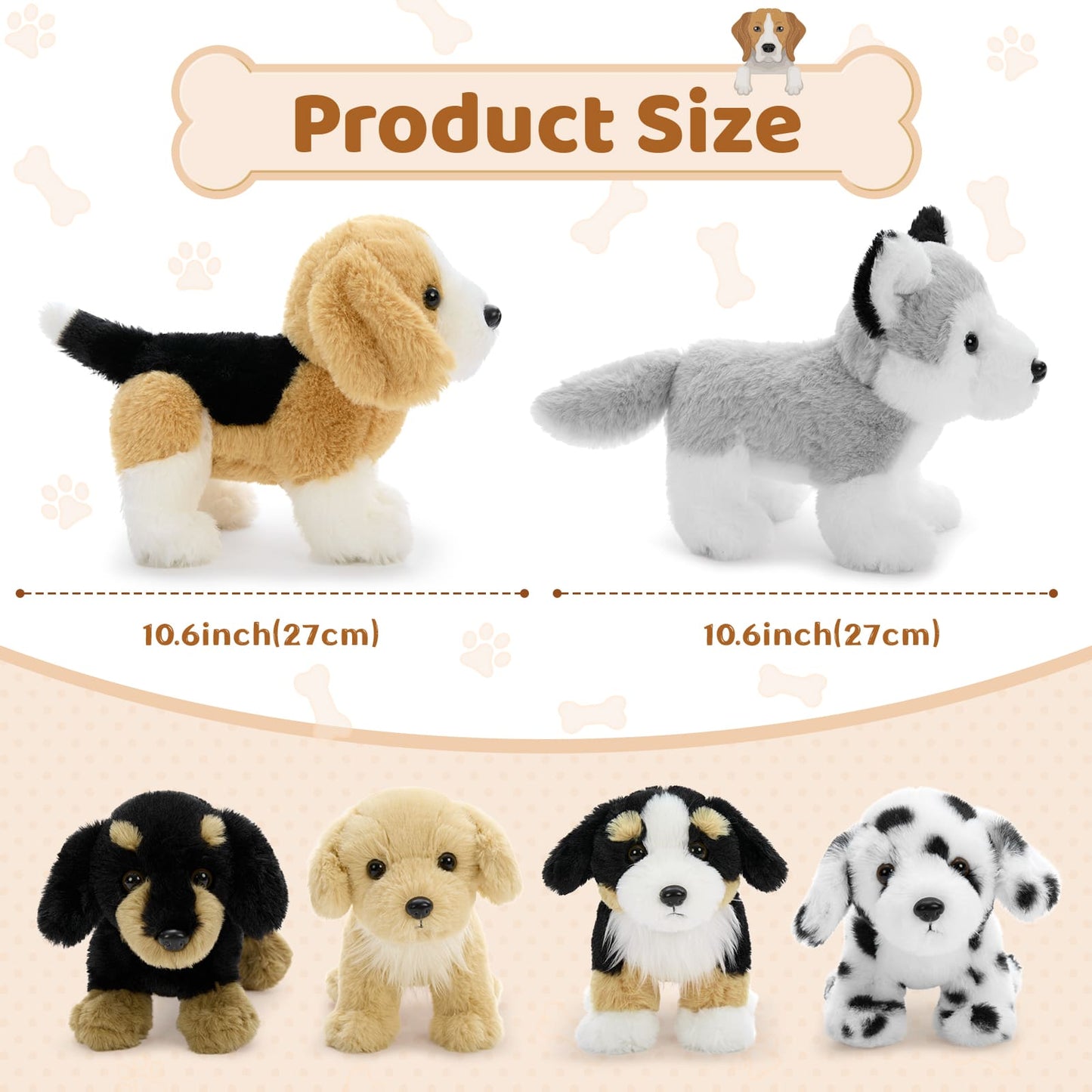 6 Pcs Dog Stuffed Animals Puppy Plush Toys, 10 Inches - Schnauzer/Husky/Bernese/Golden Retriever/Beagle/Dalmatian - MorisMos Puppy Stuffed Animals Bulk - Dog Plush Toys Collection - Free Shipping