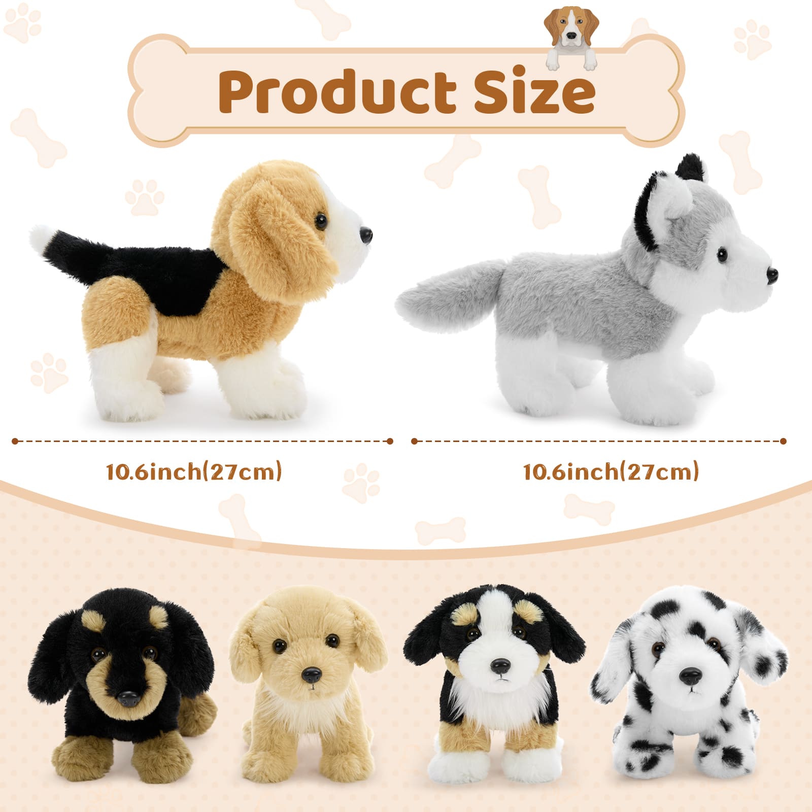 6 Pcs Dog Stuffed Animals Puppy Plush Toys, 10 Inches