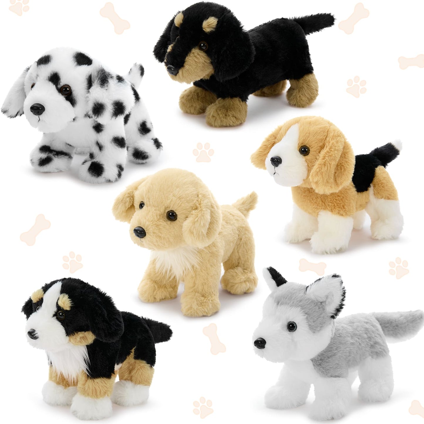 6 Pcs Dog Stuffed Animals Puppy Plush Toys, 10 Inches - Schnauzer/Husky/Bernese/Golden Retriever/Beagle/Dalmatian - MorisMos Puppy Stuffed Animals Bulk - Dog Plush Toys Collection - Free Shipping