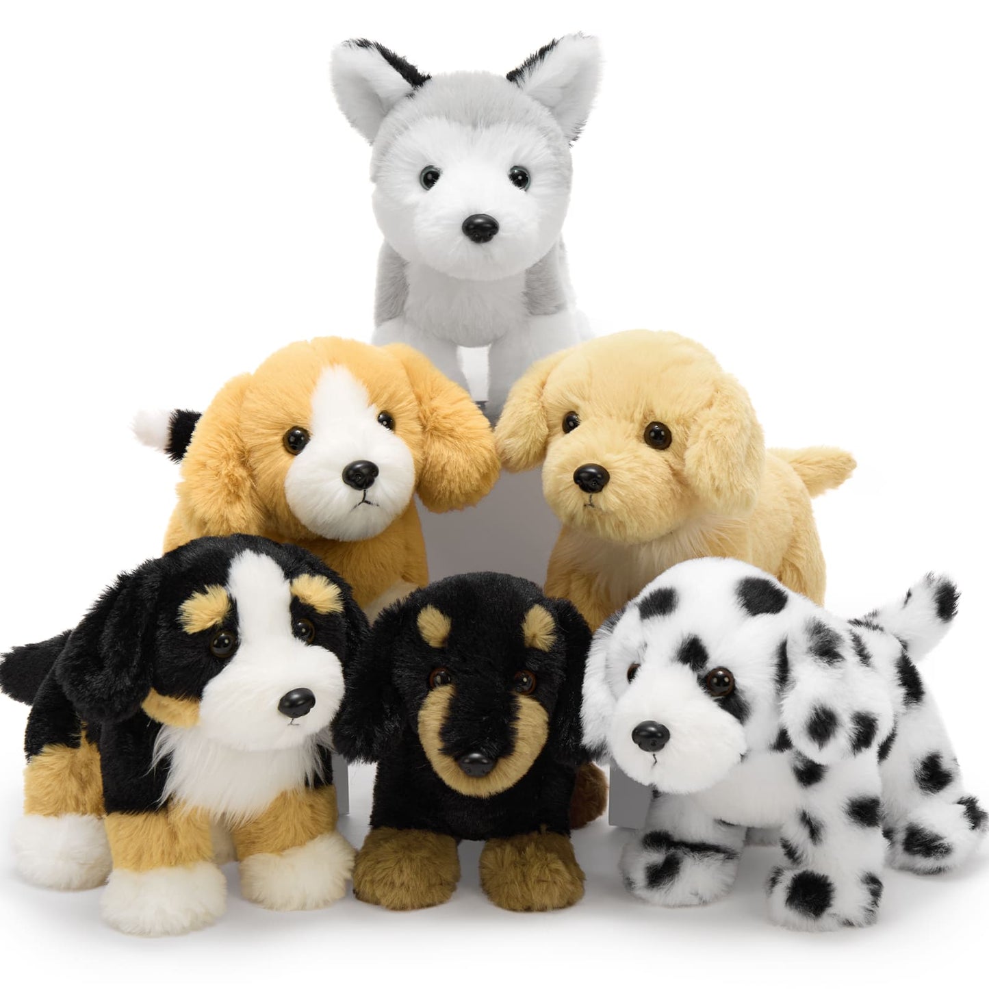 6 Pcs Dog Stuffed Animals Puppy Plush Toys, 10 Inches - Schnauzer/Husky/Bernese/Golden Retriever/Beagle/Dalmatian - MorisMos Puppy Stuffed Animals Bulk - Dog Plush Toys Collection - Free Shipping