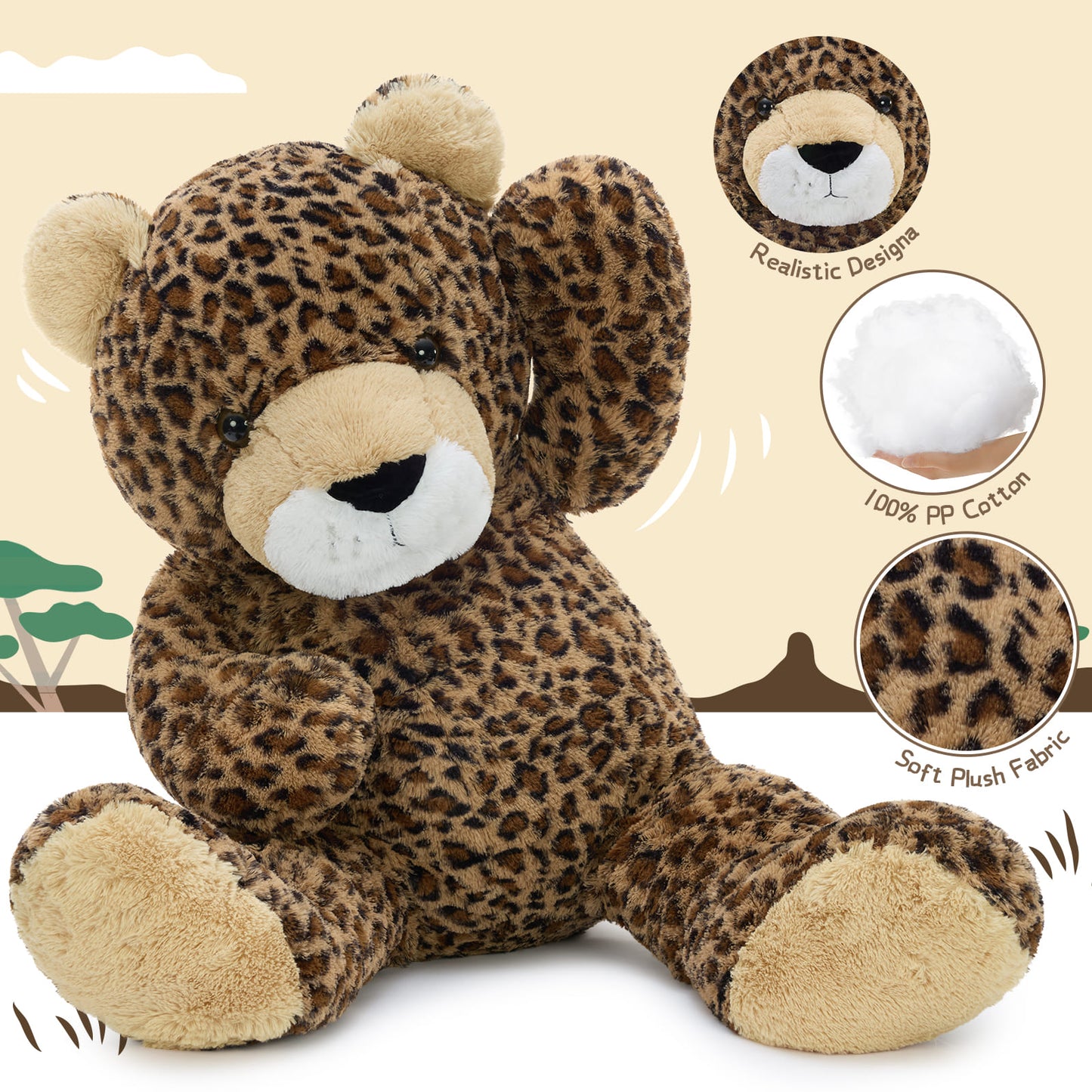 MorisMos Giant Cheetah Stuffed Animal Plush Toy,Large Leopard Cute Jumbo Soft Toys,Huge Big Size Plushy Plushie,Gifts for Kids ( 51 Inches/130 CM )