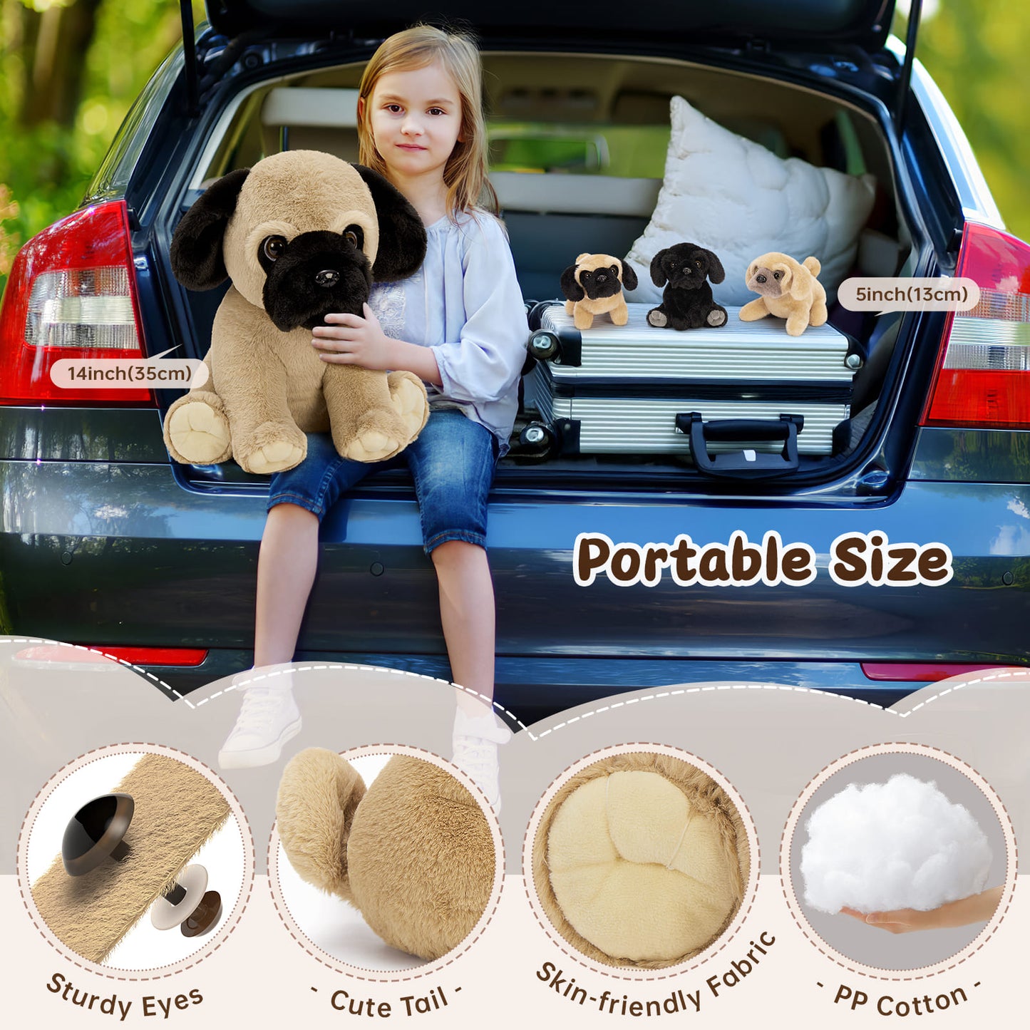Realistic Pug Stuffed Animals Dog Plush Toys, 13.78 Inches