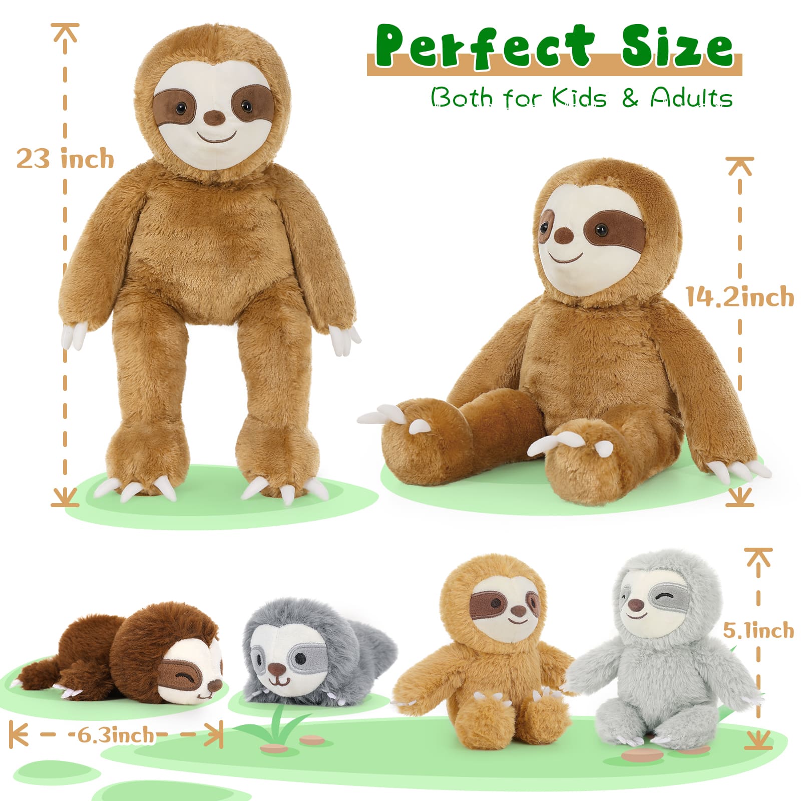 Sloth Stuffed Animal Toys, Dark Brown, 24 Inches