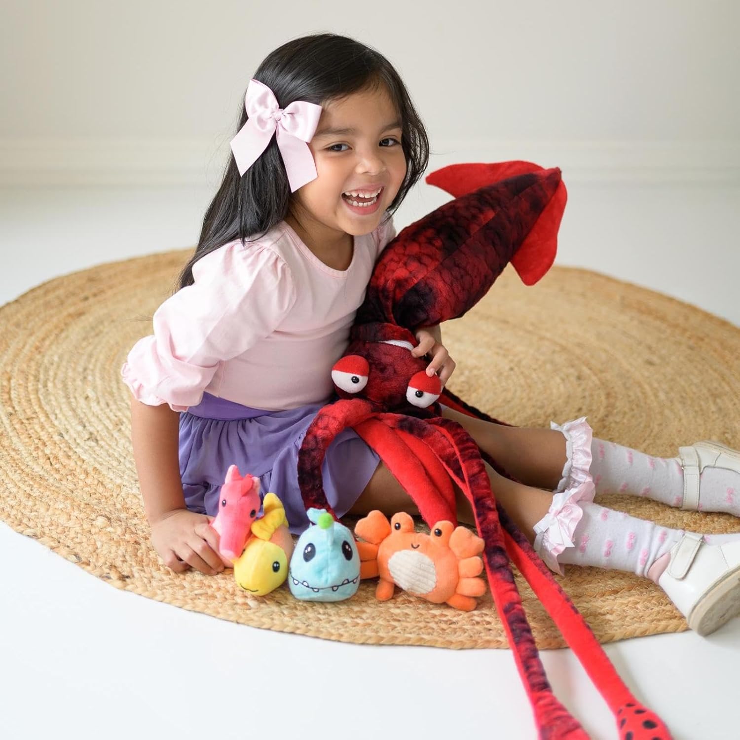 Squid Plush Toys Ocean Stuffed Animals, Blue/Red, 41.3 Inches