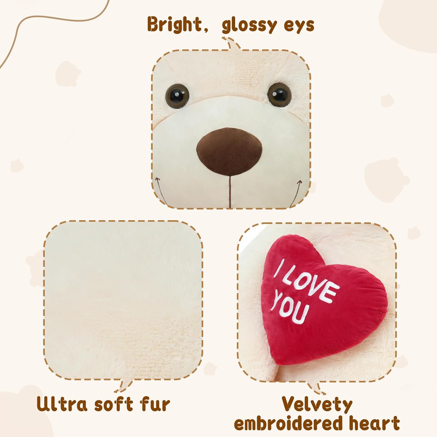 Giant Teddy Bear Plush Toy, Brown/Beige/Pink, 35.4/51/72 Inches