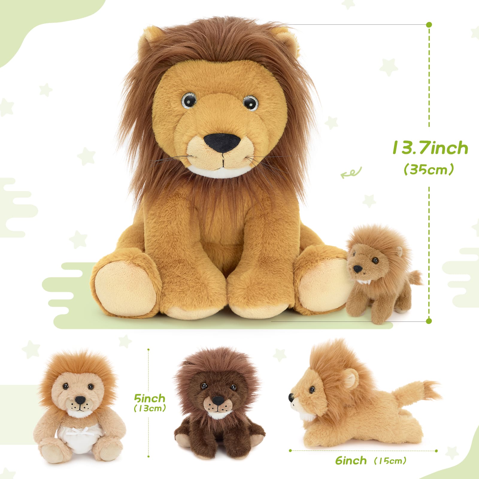 Lion Stuffed Animals Jungle Safari Plush Toys, 13.7 Inches