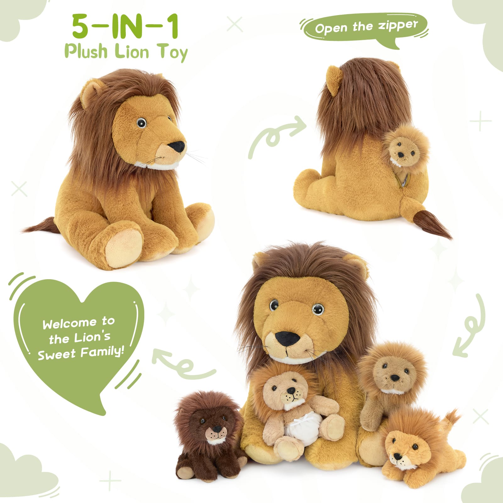 Lion Stuffed Animals Jungle Safari Plush Toys, 13.7 Inches