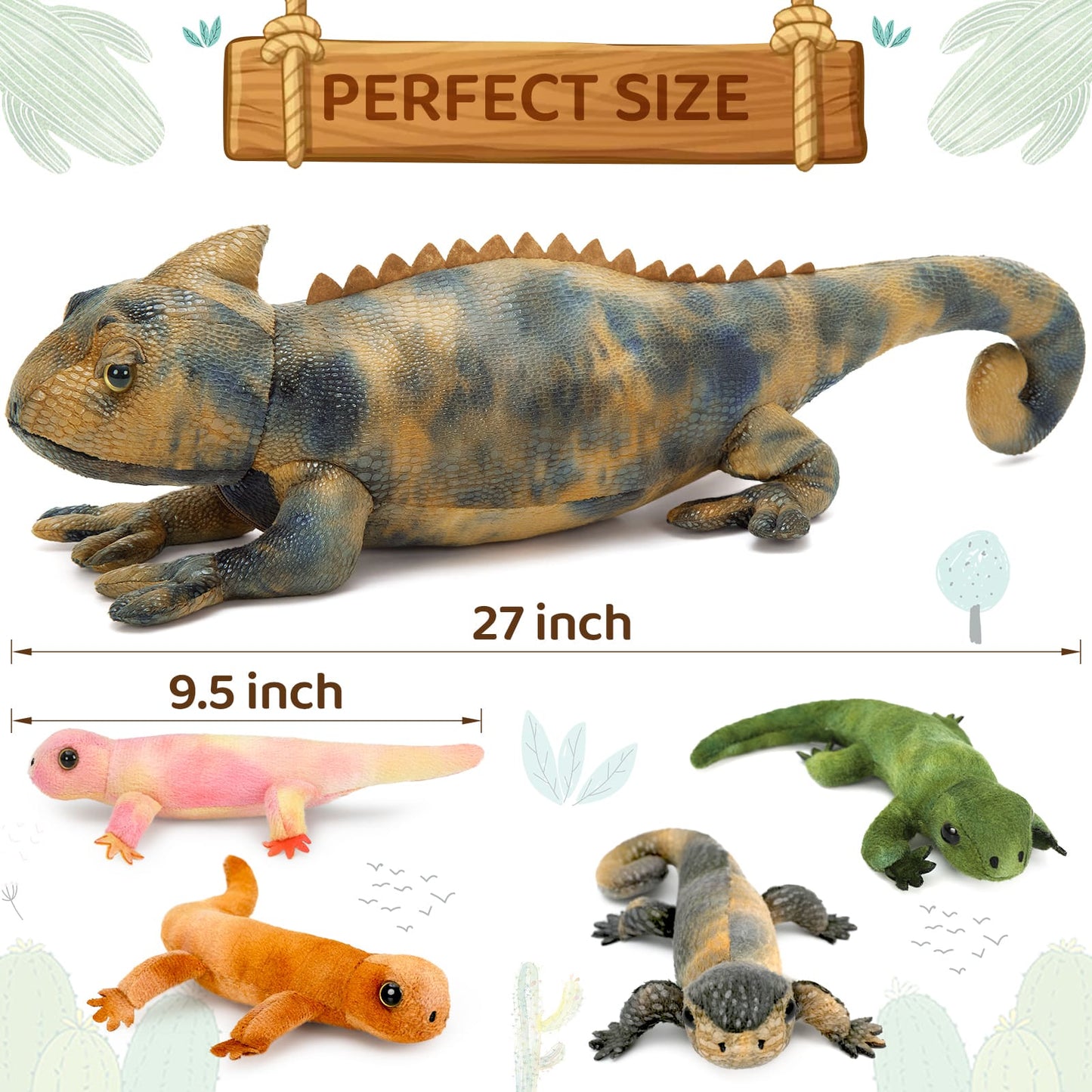 One Big Lizard Mom With Three Lizard Baby Plush Toy Set