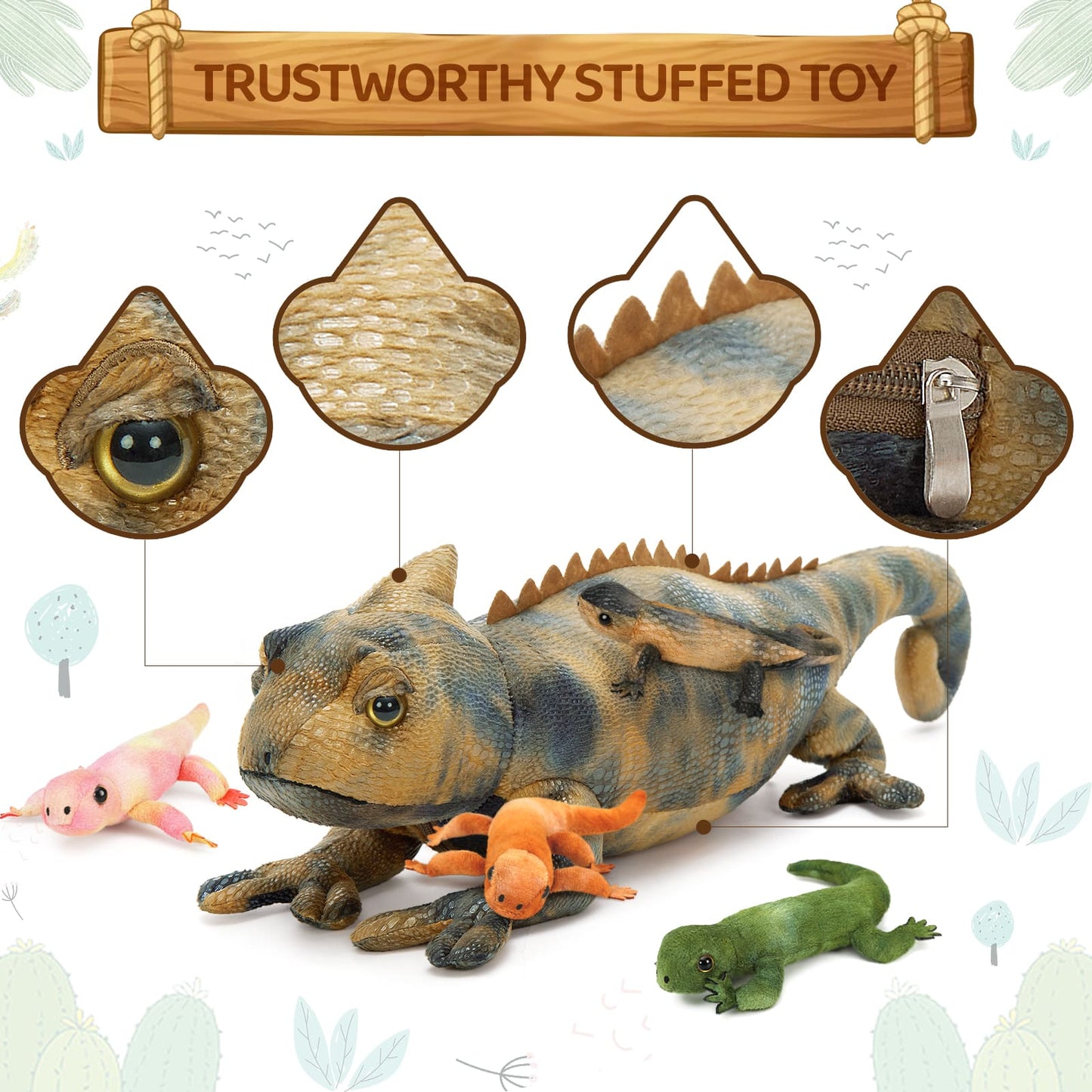 One Big Lizard Mom With Three Lizard Baby Plush Toy Set
