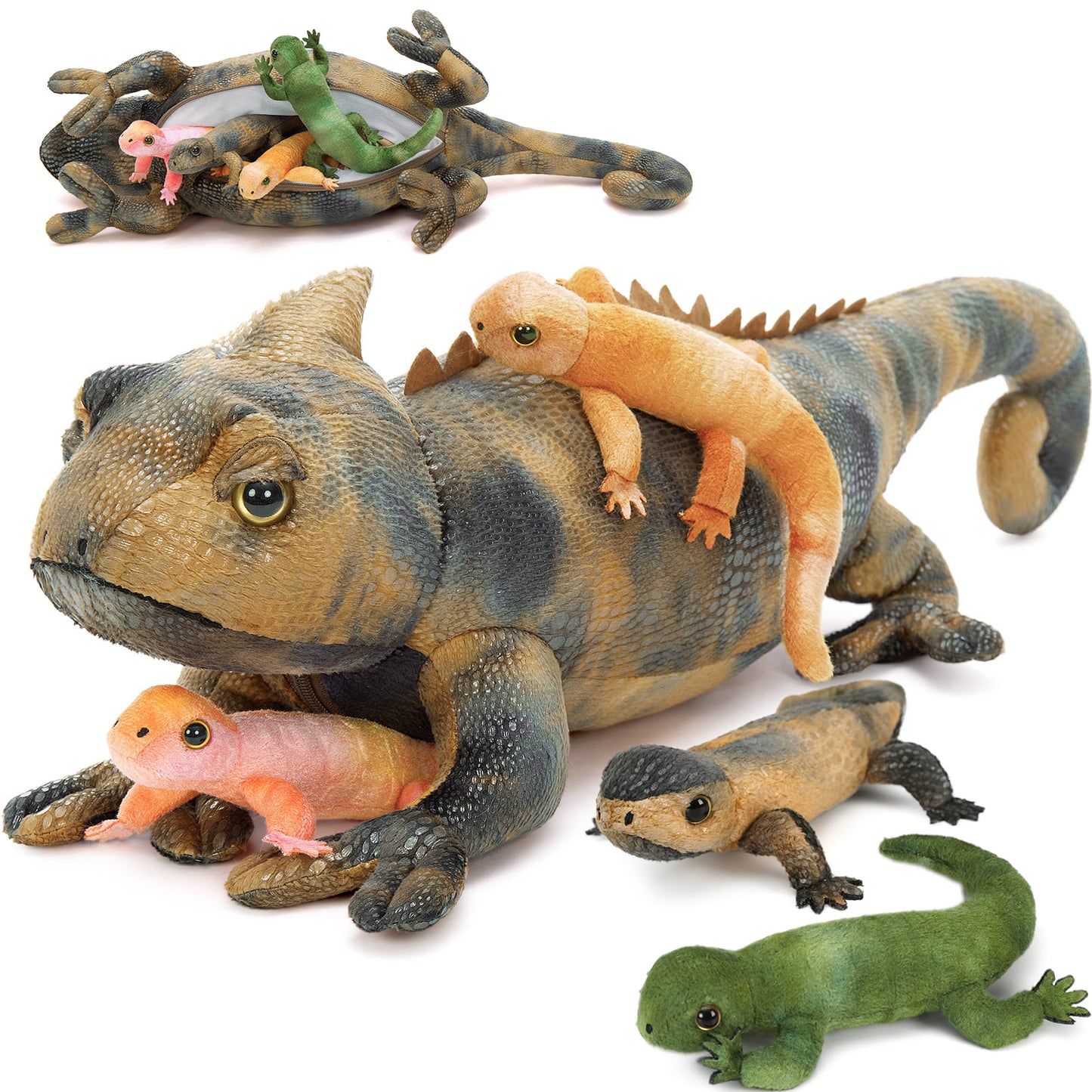 One Big Lizard Mom With Three Lizard Baby Plush Toy Set