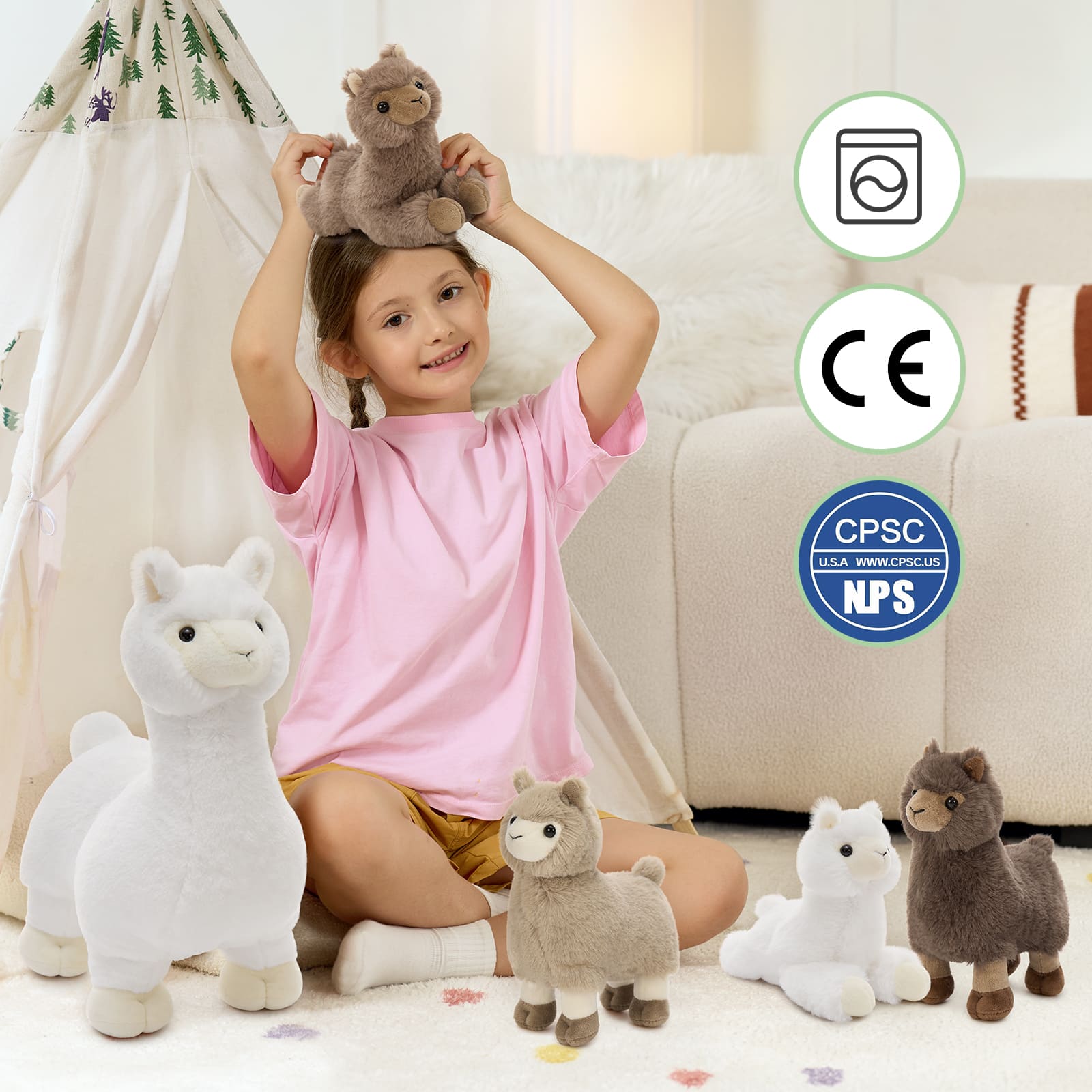 Llama Stuffed Animal Alpaca Plush Toys, White, 17.7 Inches