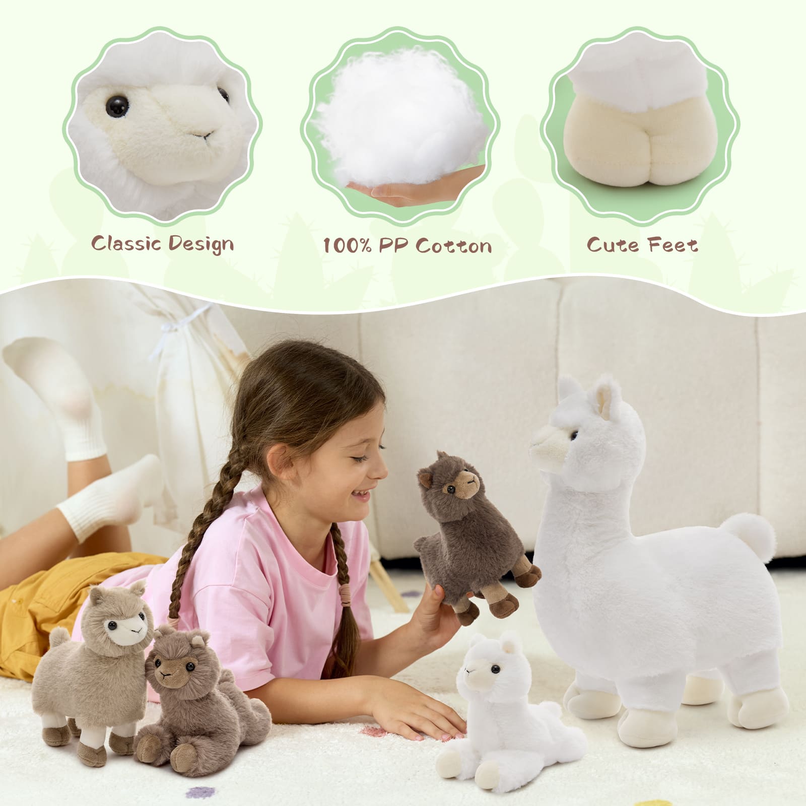 Llama Stuffed Animal Alpaca Plush Toys, White, 17.7 Inches