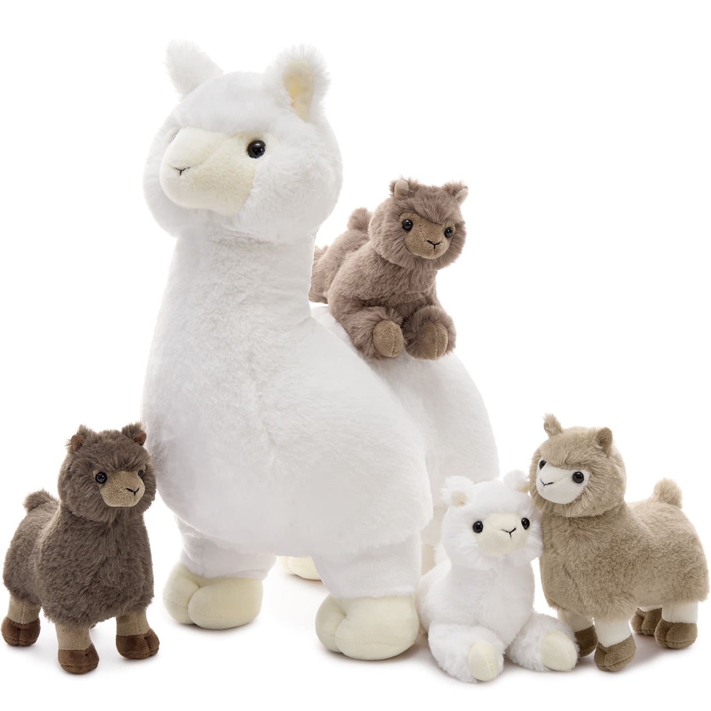 MorisMos Llama Stuffed Animal with 4 Baby Alpaca Plushies Set