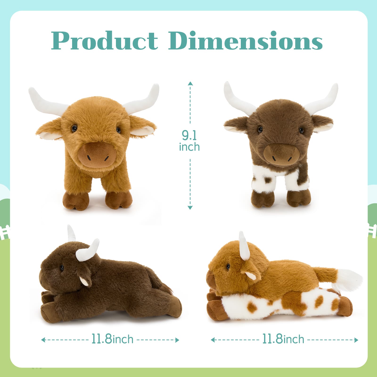 4PCS Longhorn Cow Plush Toy Set Farm Animal Plushies for Kids