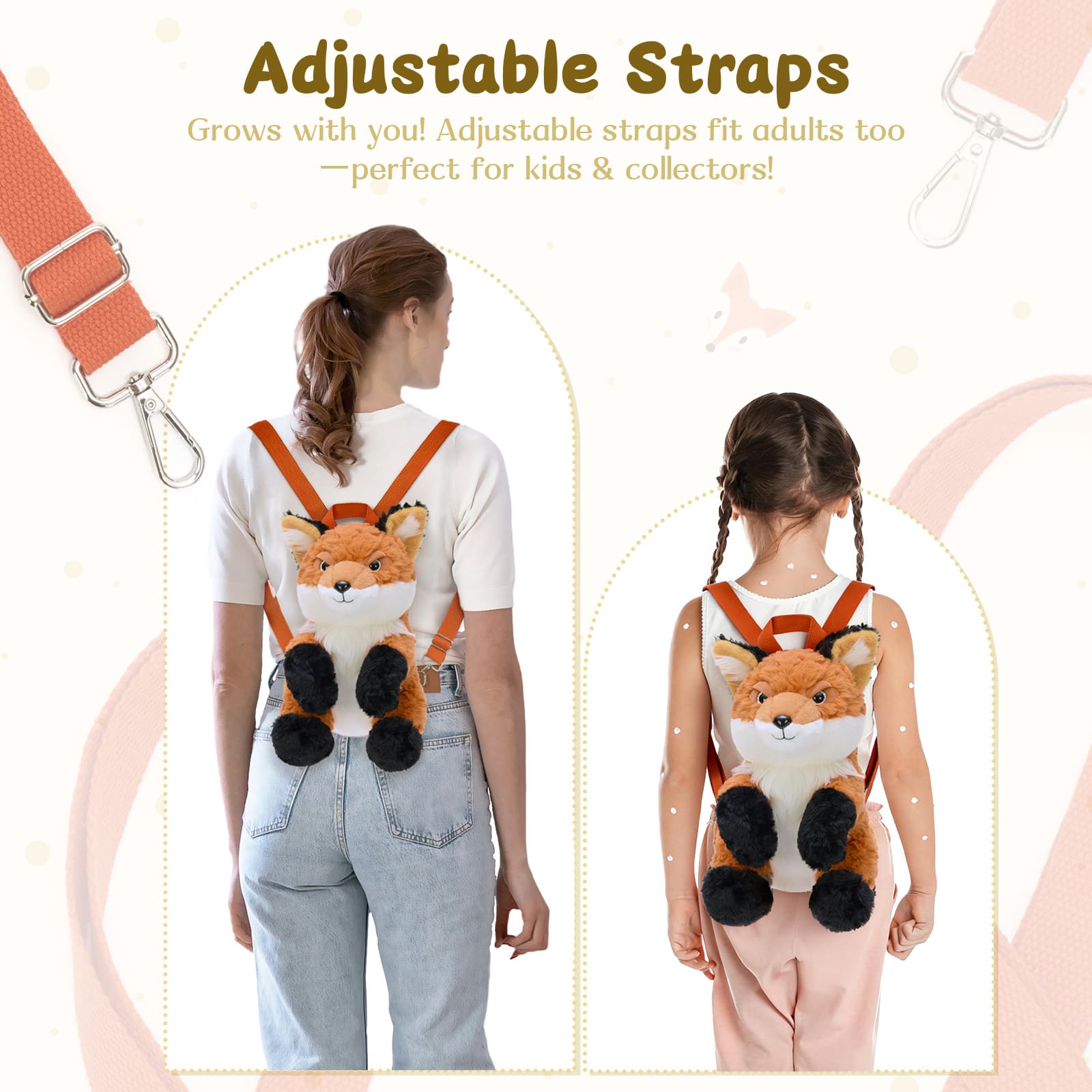 Fox Plush Backpack with Three Mini Fox Plushies Inside