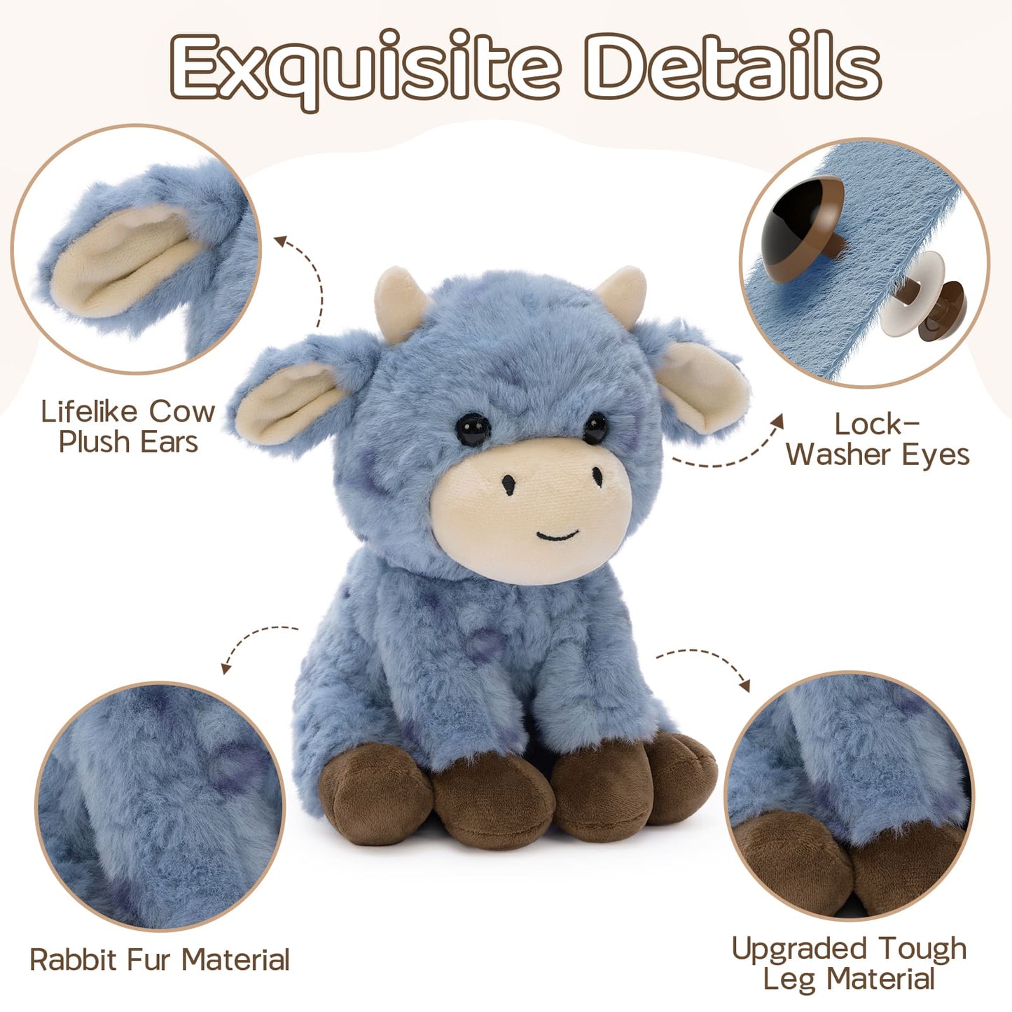 4 Pcs Cow Stuffed Animals Farm Plush Toys, 8.7 Inches