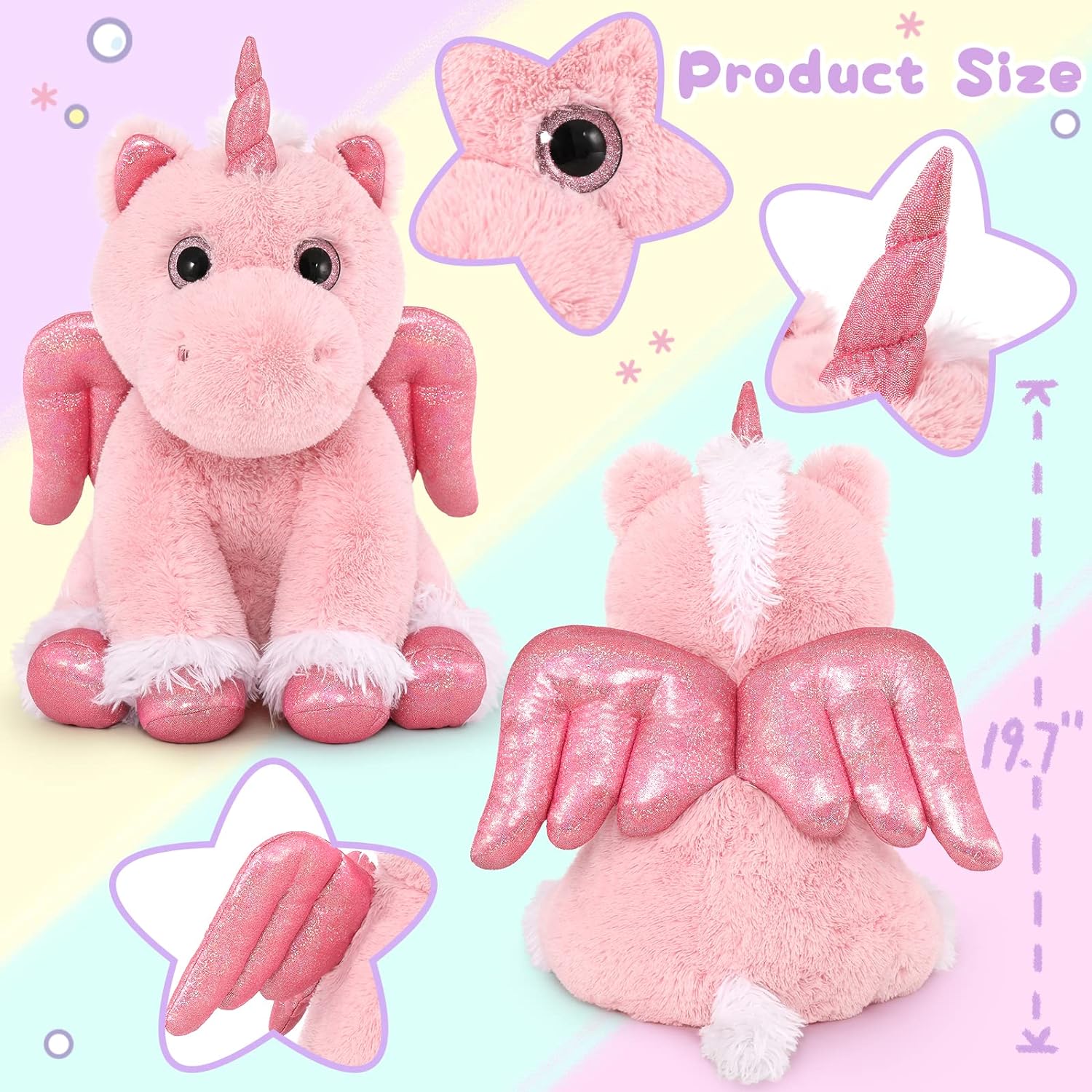 Ensemble de jouets en peluche licorne magique, rose, 19,7 pouces