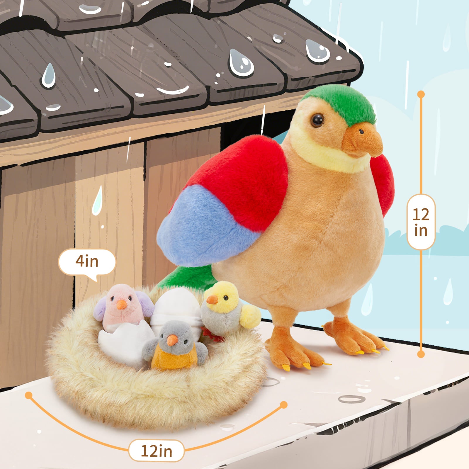Colorful Bird Stuffed Animals Bird Plush Toy Set, 12 Inches