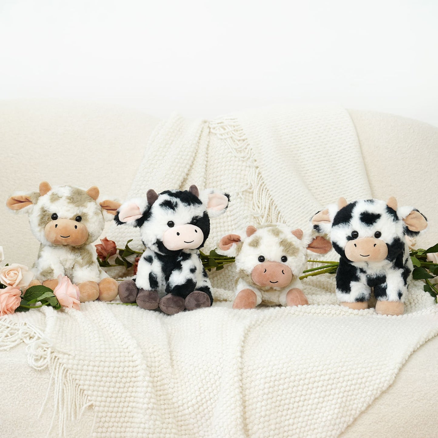 4 Pcs Cow Stuffed Animals Farm Plush Toys, 8.7 Inches