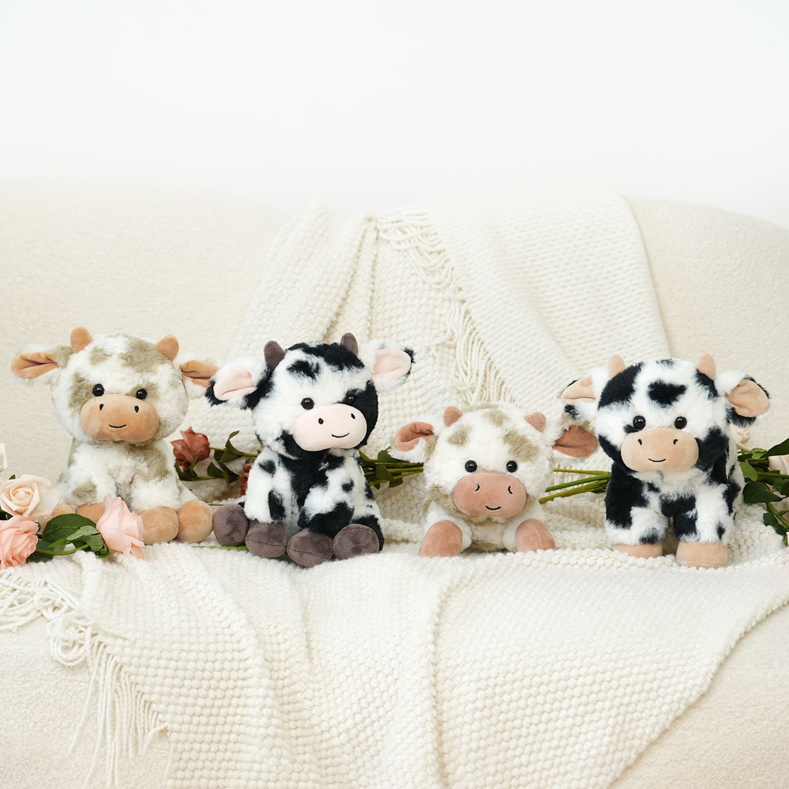 4 Pcs Cow Stuffed Animals Farm Plush Toys, 8.7 Inches